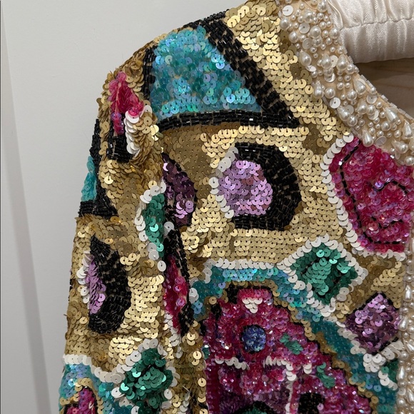 Vintage FULLY BEADED Multicolor Sequin Embellished Jacket - Picture 5 of 16